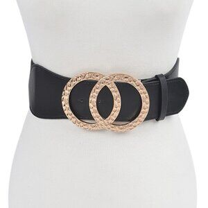BNWT Plus Size Black Double Ring Buckle Elastic Stretch Fashion Belt